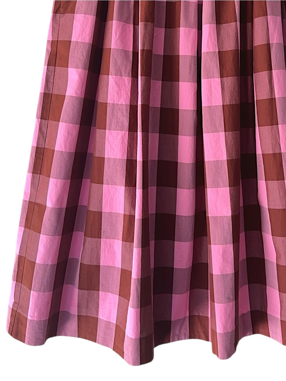 J CREW LARGE GINGHAM CHECK COTTON SKIRT PLEATS TIE BACK PINK & BURGUNDY SIZE 12 - Picture 3 of 9